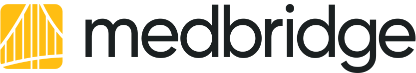 Medbridge logo with black text and a yellow abstract icon on the left.